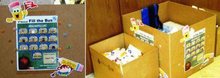 Donated school supply collection boxes